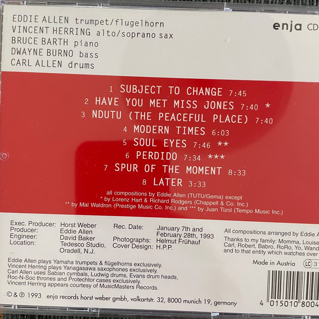 CD: Eddie Allen, Vincent Herring, Bruce Barth, Dwayne Bruno (CD) – Usato da Zug venduto da Mirare9 2