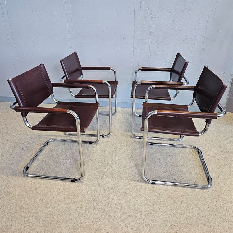 Freischwinger Stuhl SAMSON dark coffee mit Armlehne und Edelstahlrahmen Stuhl 4250243555140