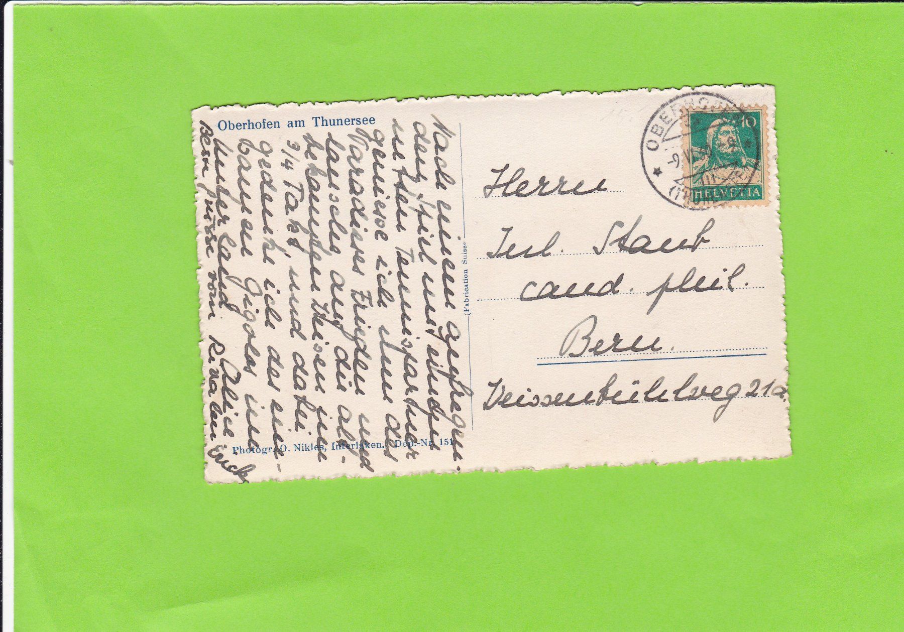 Cartoline postali: Oberhofen am Thunersee – Usato da St. Peterzell venduto da neckertal 1