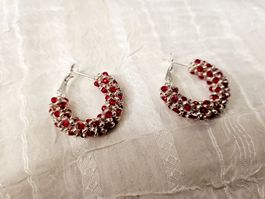 Elegante Creolen Ohrringe Rot/Silber Handmade