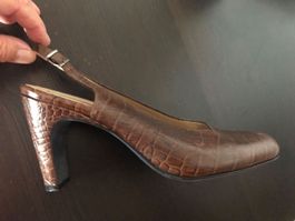 LEDERPUMPS ANDY JLLIEN, GR. 40.5  ITALY, KROKO, DUNKELBRAUN