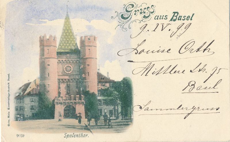 Cartoline postali: Basel - Gruss aus ... Spalenthor + 1899 – Usato da Emmenbrücke venduto da teestube