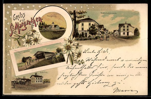 Cartoline postali: Litho St. Margrethen, Hotel, Rheinbrück – Usato da Berlin venduto da bartko-reher