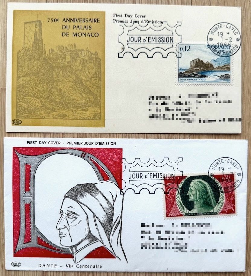 Tutti i francobolli: 2 FDC Monaco  1966 – Usato da Zürich venduto da Marfe1
