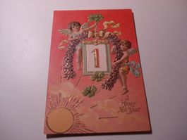 Neujahrskarte 1905, USA-Schweiz, farbig, geprägt