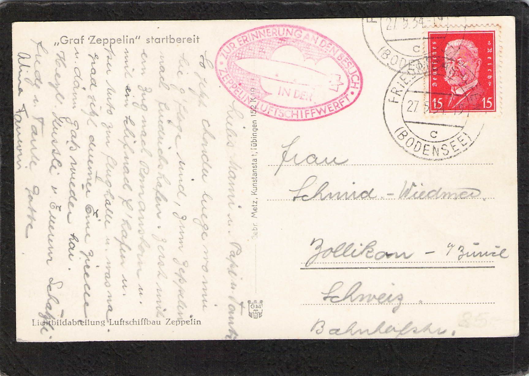 Cartoline postali: Graf Zeppelin : Startbereit , gel. 1934 – Usato da Reichenburg venduto da ibiza18 1
