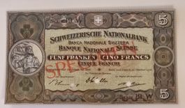 Billet de 5 francs Suisse 1936 - Spécimen rare!