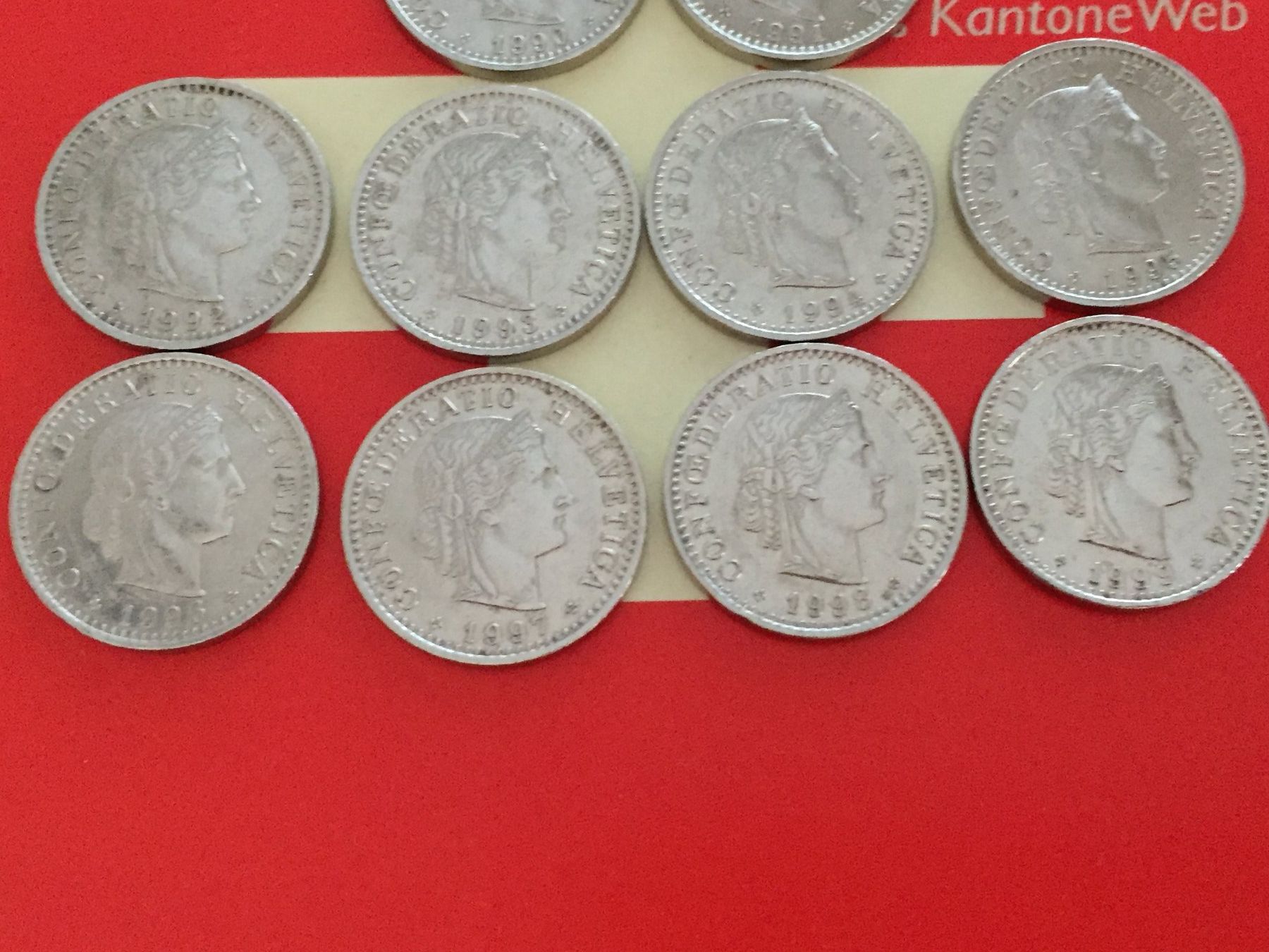 Alle Münzen: 20 Rappen 1990 - 99 komplett – Gebraucht aus Elsau von herbybay 2