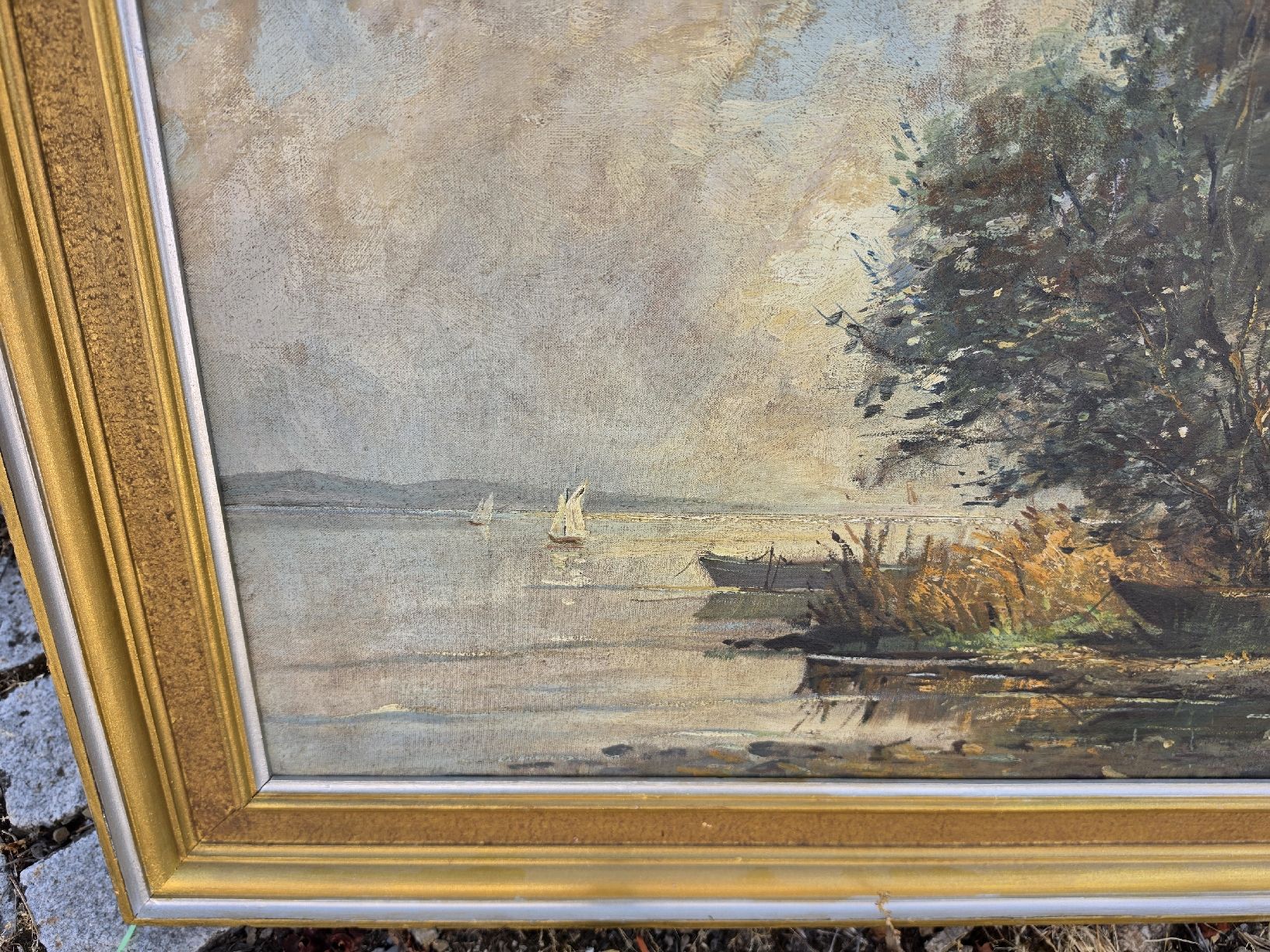 Gemälde: Gemälde Untersee Landschaft mit Booten im Rahmen – Gebraucht aus Mettlen von elios0888 2