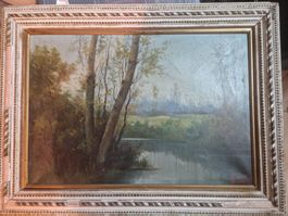 A. Ricci Original Gemälde, Herbststimmung am See mit Rahmen