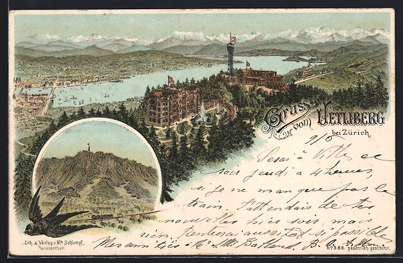 Ansichtskarten: Litho Uetliberg, Panorama mit Eisenbahn  – Gebraucht aus Berlin von bartko-reher