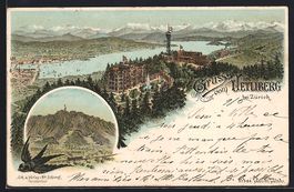 Litho Uetliberg, Panorama mit Eisenbahn 