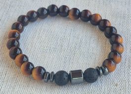 Bracciale occhio di tigre e pietra lavica nuovo