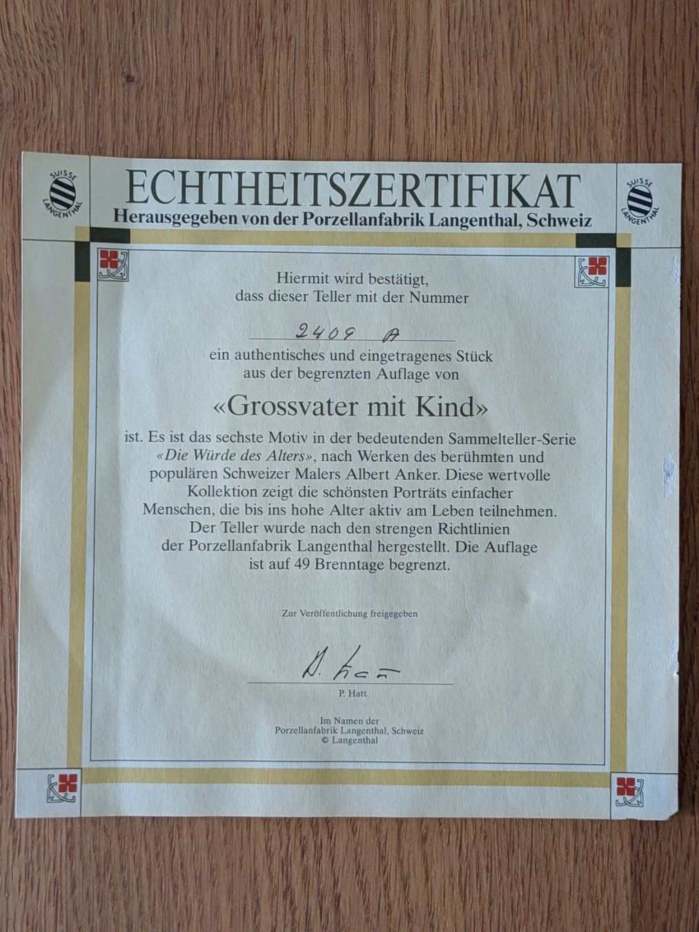 Piatti: Sammelteller Albert Anker "Grossvater mit Kind" 1992 – Usato da Port venduto da gecotom 3