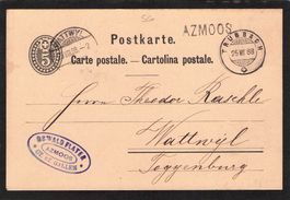 Stabstempel Azmoos 25.Vll.1888 nach Wattwil auf 5 Rp Postkar