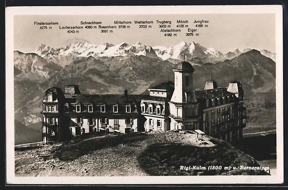 Cartoline postali: Rigi-Kulm, Hotel und Berneralpen: Eiger, – Usato da Berlin venduto da bartko-reher