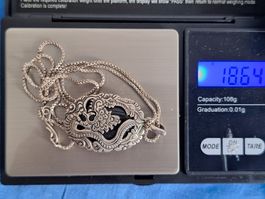 Silber Halskette Drache Anhänger Onyx  925 Vintage Rarität