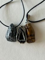 3 Stein-Anhänger: Obsidian, Tigerauge, Geode
