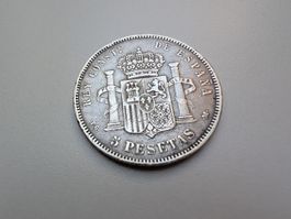 🇪🇸 Spain 5 Pesetas 1892 Silver 25g .900