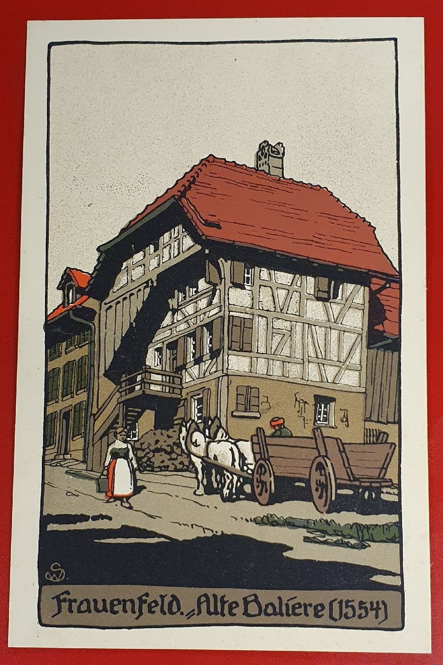 Cartoline postali: Frauenfeld  - 6 Künstler-Stein-Zeichnungen – Usato da Kreuzlingen venduto da Rschweiz1 2