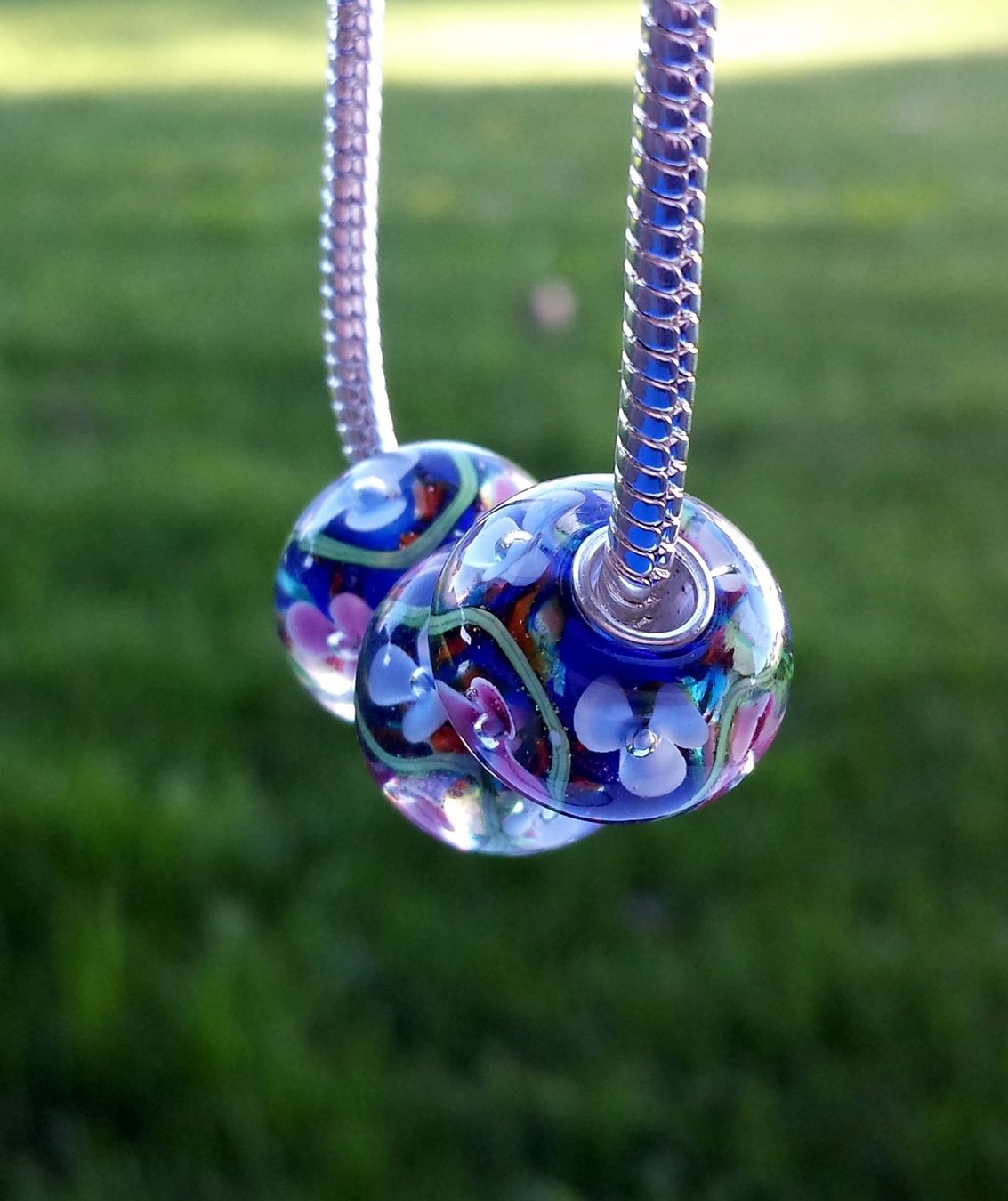Perle (finte): Lampwork Glasperle mit Blumen Glas bead – Nuovo (secondo la descrizione) da Langenthal venduto da flowersNbirds 3