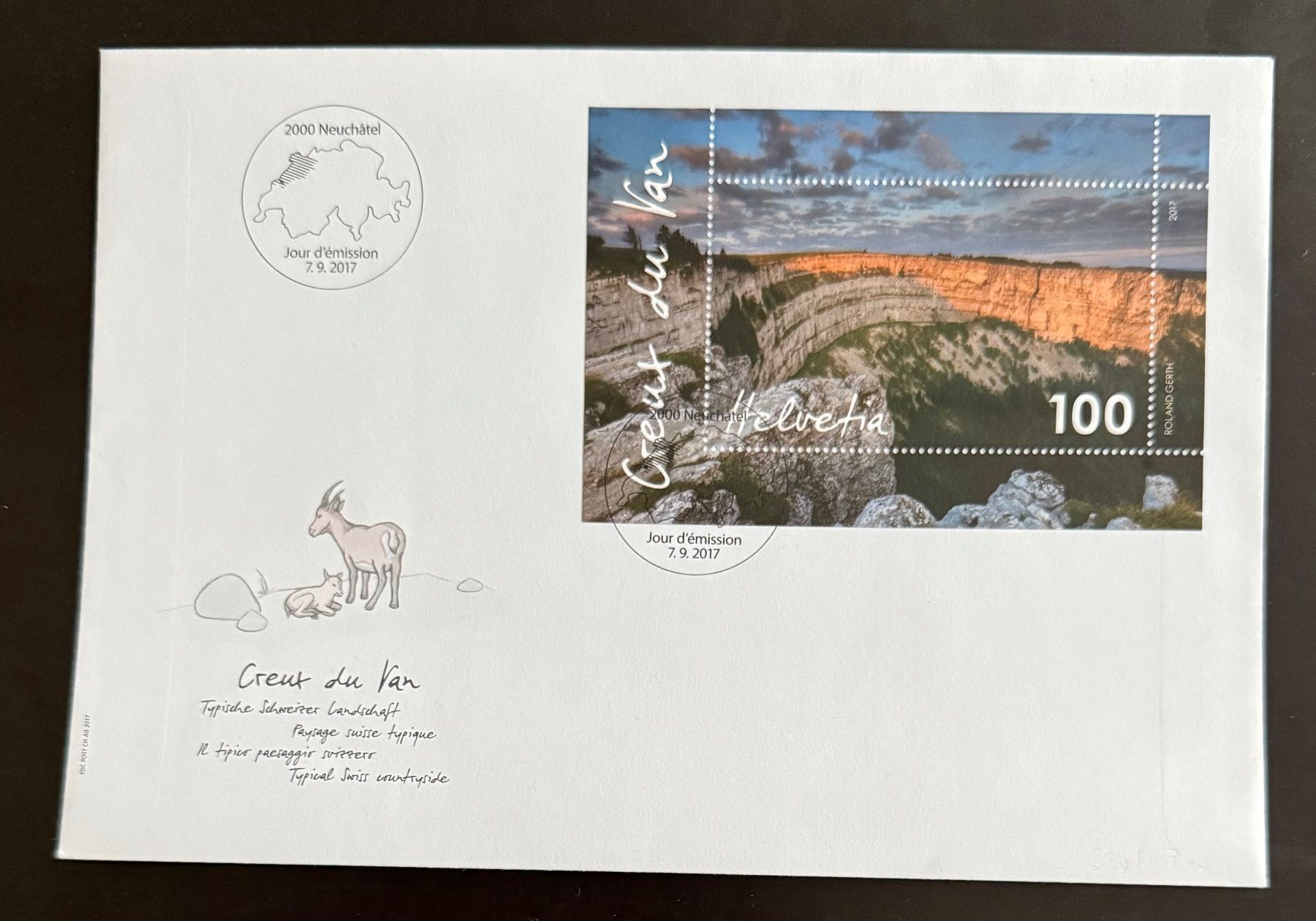Tutti i francobolli: 2017 Sonderblock  Creux du Van / FDC – Nuovo (secondo la descrizione) da Hombrechtikon venduto da Roeding