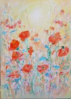 Abstraktes Acrylbild, Unikat, Mohnen, 50x70 cm