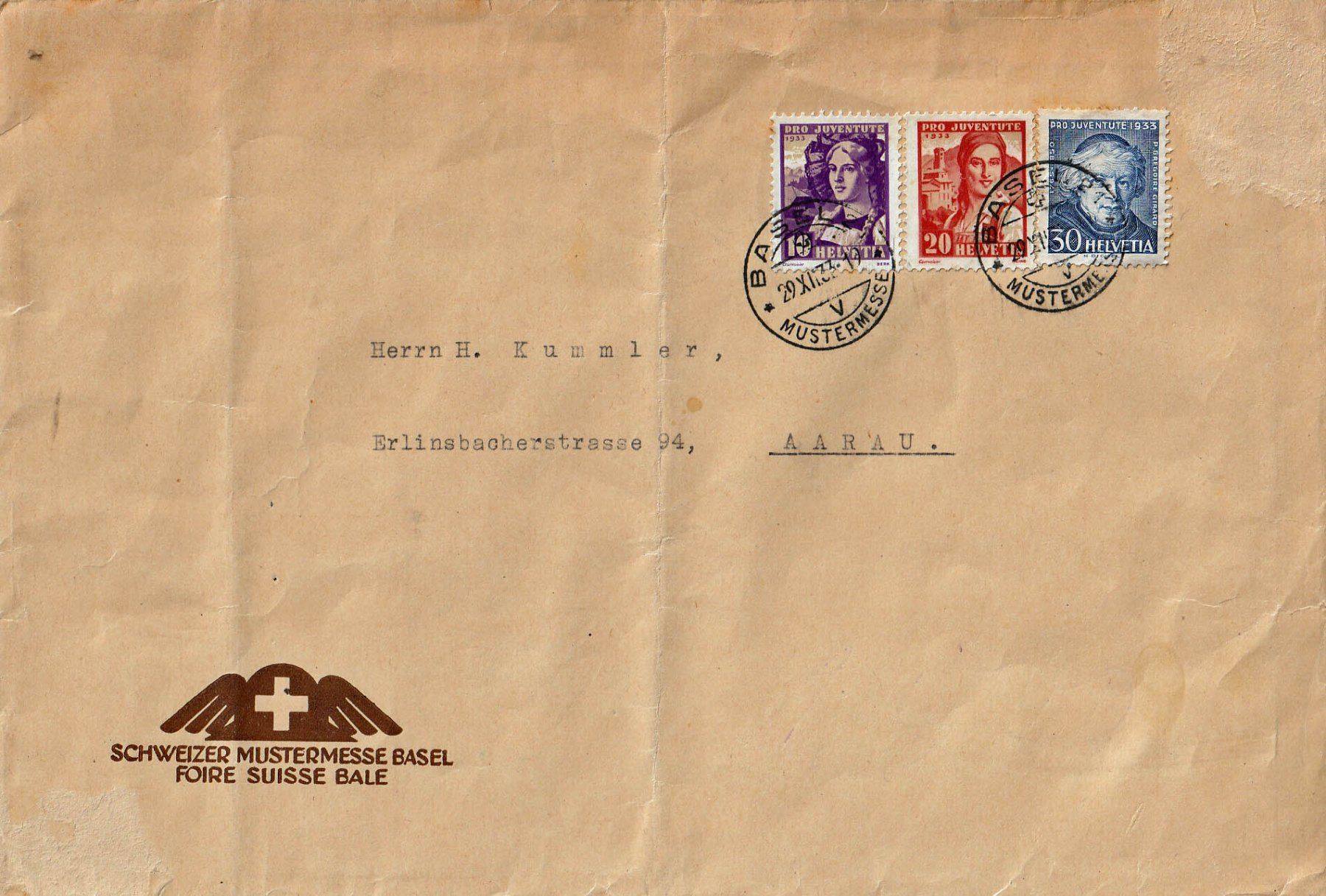 Alle Briefmarken: 1933 Pro Juventute J66-J68 auf Brief – Gebraucht aus Arlesheim von gaugi43