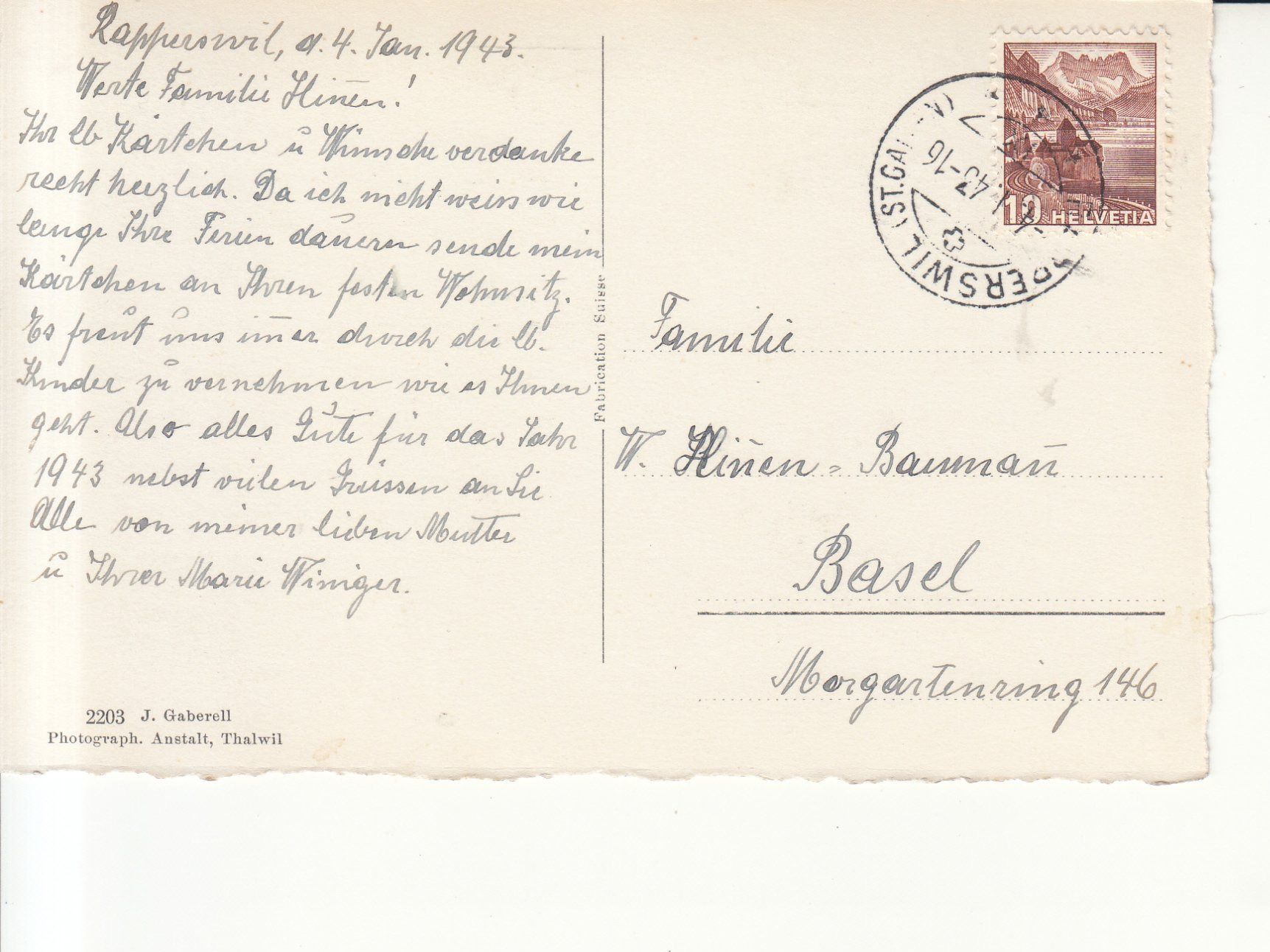 Cartoline postali: Rapperswil 1943 – Usato da Bürglen TG venduto da StampGraf 1