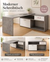 Schreibtisch Betonoptik ausziehbar mit Stauraum