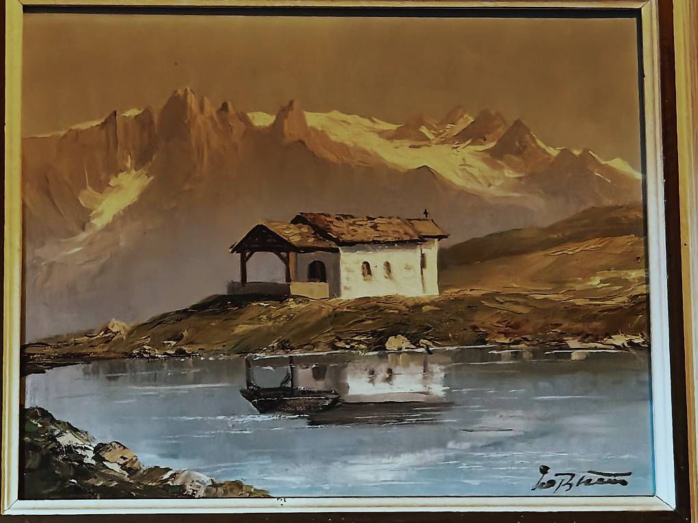 Dipinti: Schweizer Berglanschaft mit Kirche See – Usato da Bern venduto da peter.blackswan 2