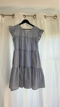 Striped Summer Dress with Ruffle Sleeves, Size Small