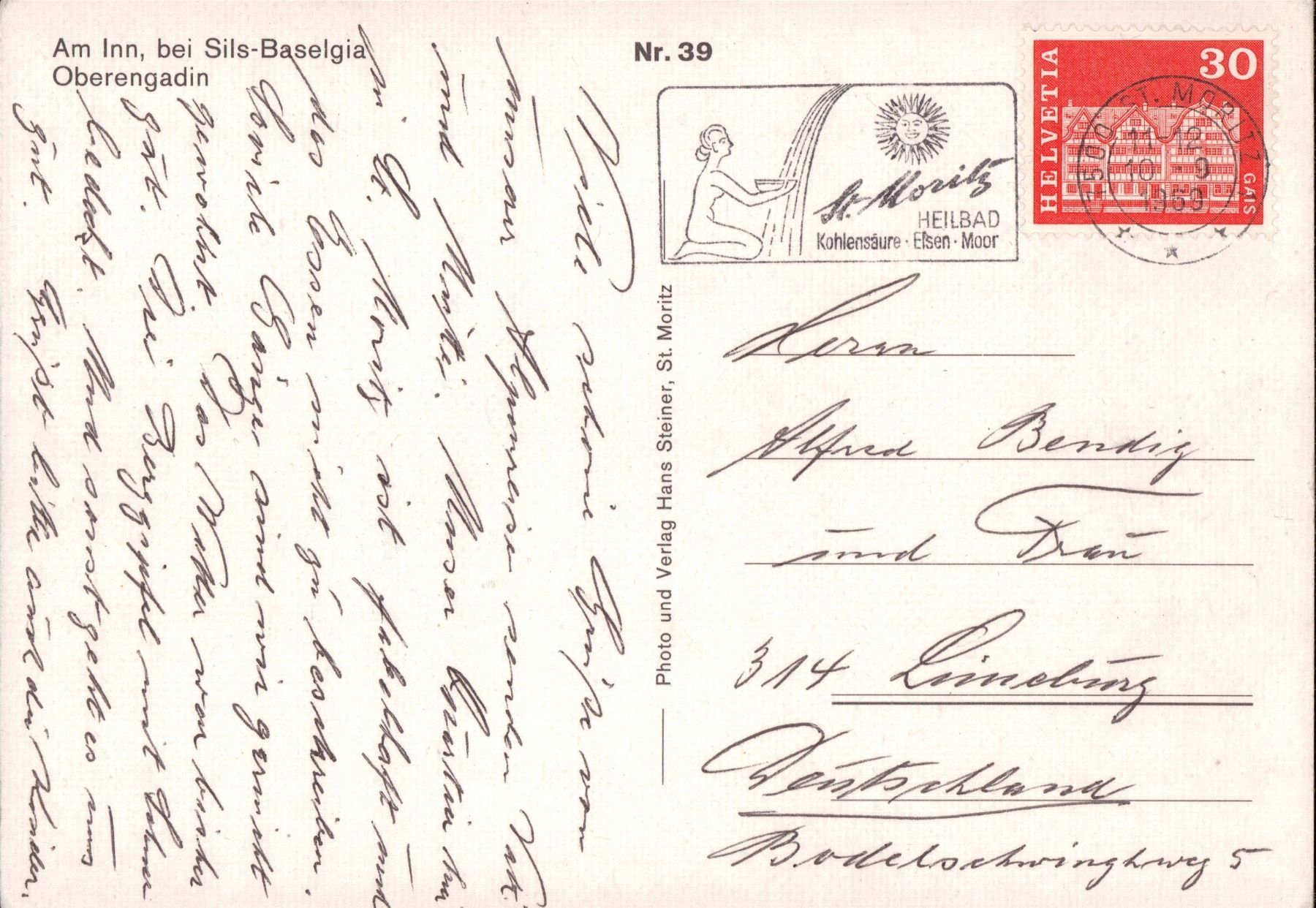 Cartoline postali: 1969 AK Sils-Baselgia am Inn – Usato da Eggersriet venduto da stamp303 1
