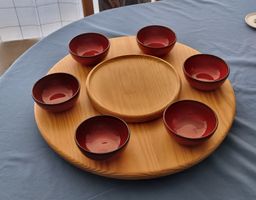 Holz-Drehteller mit Schalen, Servierteller, Top Zustand