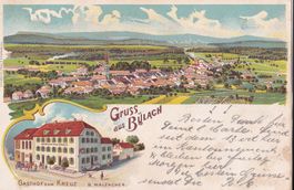 Bülach farbige Lithografie 2 Bilder Gasthof zum Kreuz