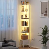 Eckregal mit LED Bücherregal 6 Ebenen Schublade Weiss