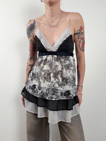 Promod Camisole Black White Floral Polka Dot Size S