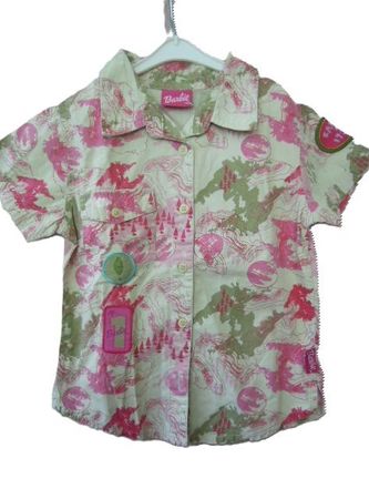 Gr. 116 122 128 Bluse mit Barbie Aufnäher aber "sportlich"