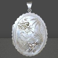 🕊️Viktorianisches Silber-Medaillon, japanischem Vogelmuster