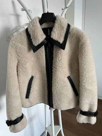 MarcCain Damenjacke Lammfellimitat beige braun Grösse 3