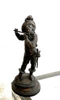 Bronze-Messing Figur H = 10,5 cm Flötenspieler auf Sockel