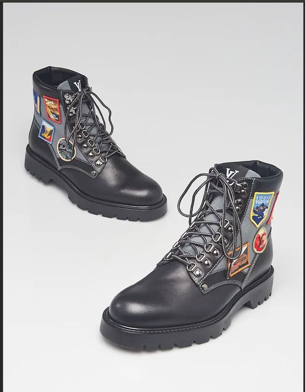 Louis Vuitton Scarpe da uomo: Louis Vuitton Oberkampf Leather Patchwork Ankle Boots Black – Usato da zuchwil venduto da mexpim