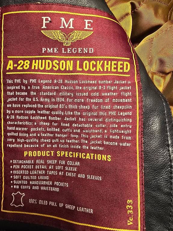 PME Legend Giacche: PME Lederjacke, original - A-28 Hodson Lockheed – Usato da Gossau SG venduto da Novaforte 4