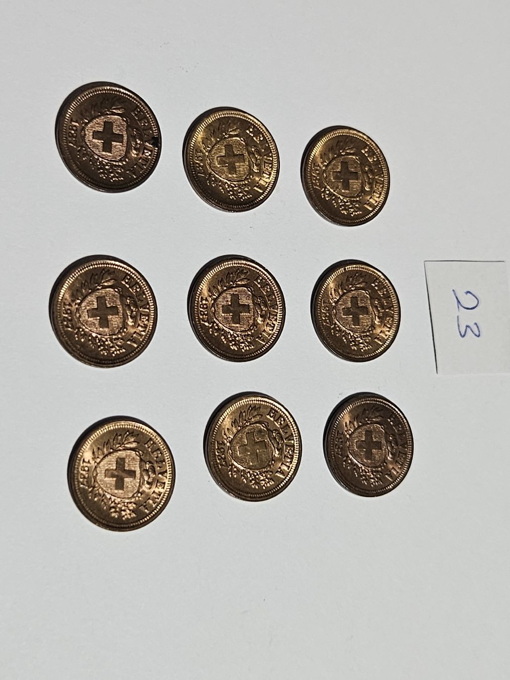 Tutti le monete: 1 Rappen 1937, 9 Stk. – Usato da Pfäffikon ZH venduto da Melibol 1