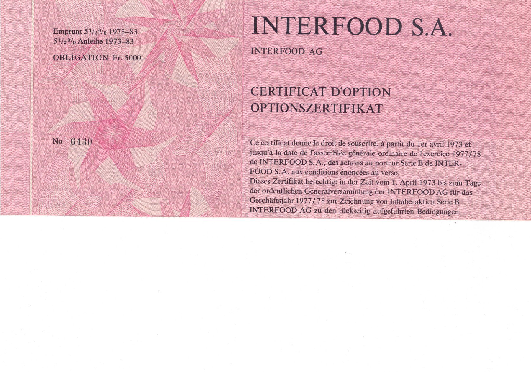 Documenti: Optionschein/Bon d'option Interfood 1973 – Usato da Dübendorf venduto da Aviafan77