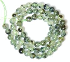 1 Strang echte natürliche Prehnit Perlen 6 mm mit Turmalin