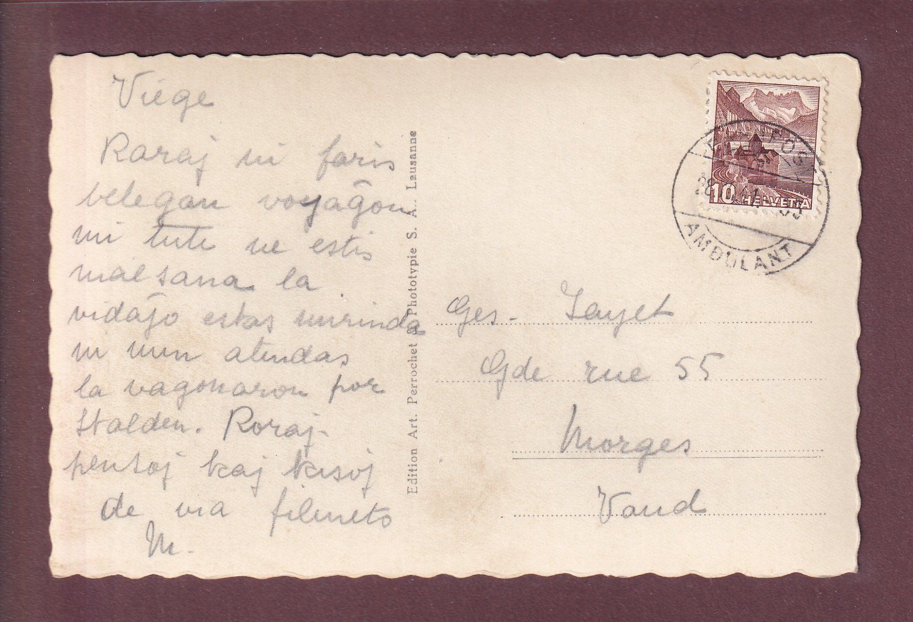 Cartoline postali: VISP / VIEGE - 1941 – Usato da Pully venduto da nicecards 1