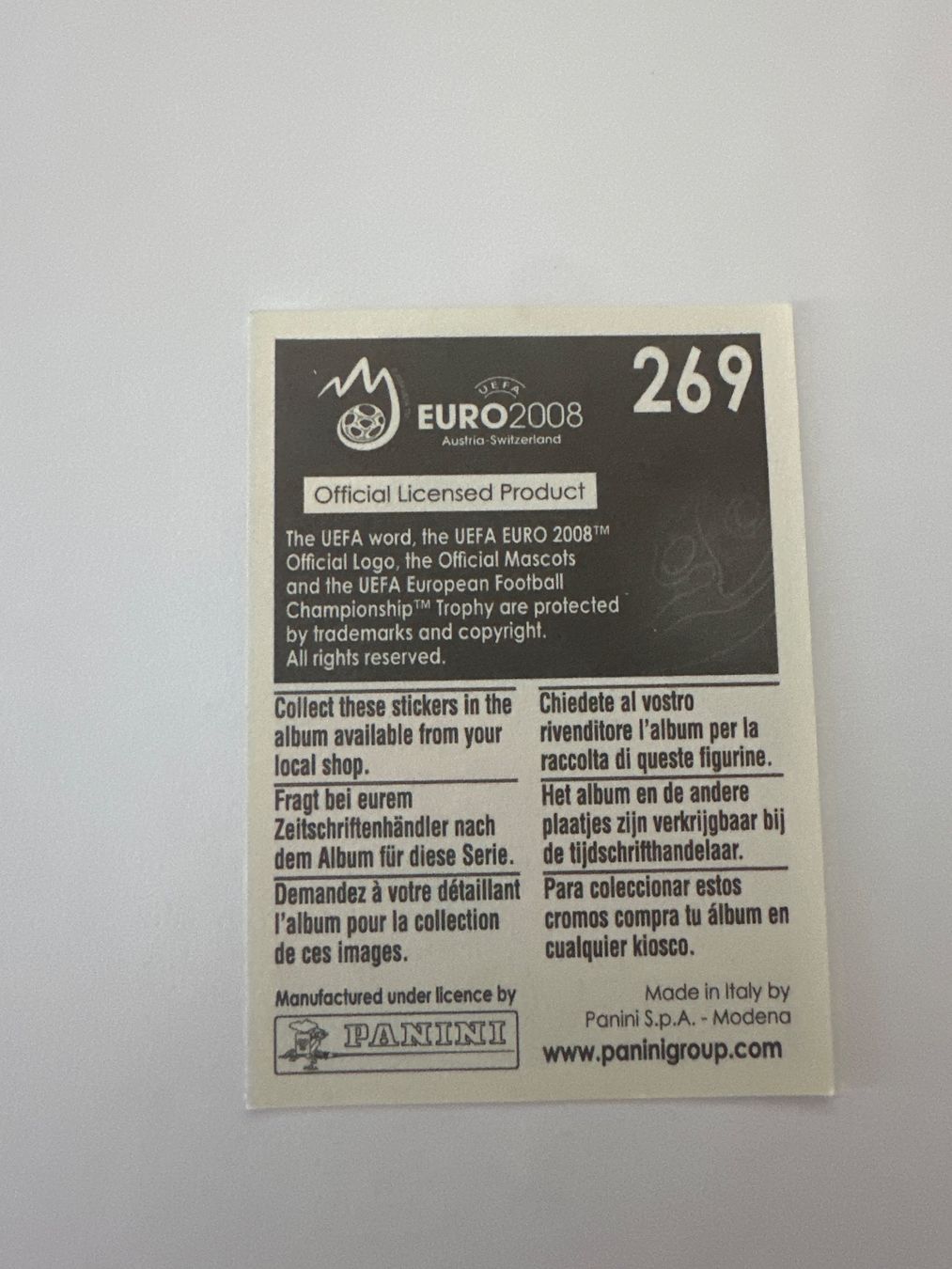 Panini Sammelbilder & Trading cards: Panini UEFA EM 2008 Sticker - Nr. 269 – Gebraucht aus Sulz AG von DealWerk 1