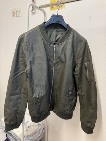 Bomberjacke Kunstleder Olive Vintage L