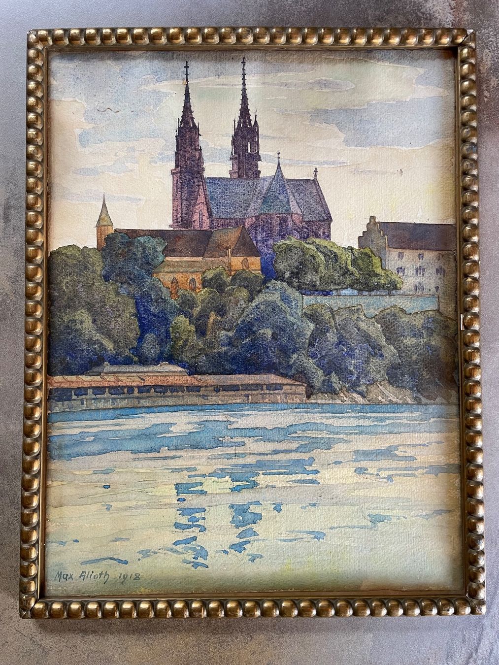 Dipinti: Max ALIOTH. Cath. de Bâle. Aquarelle. 1918 – Usato da St-George venduto da Raretefacts